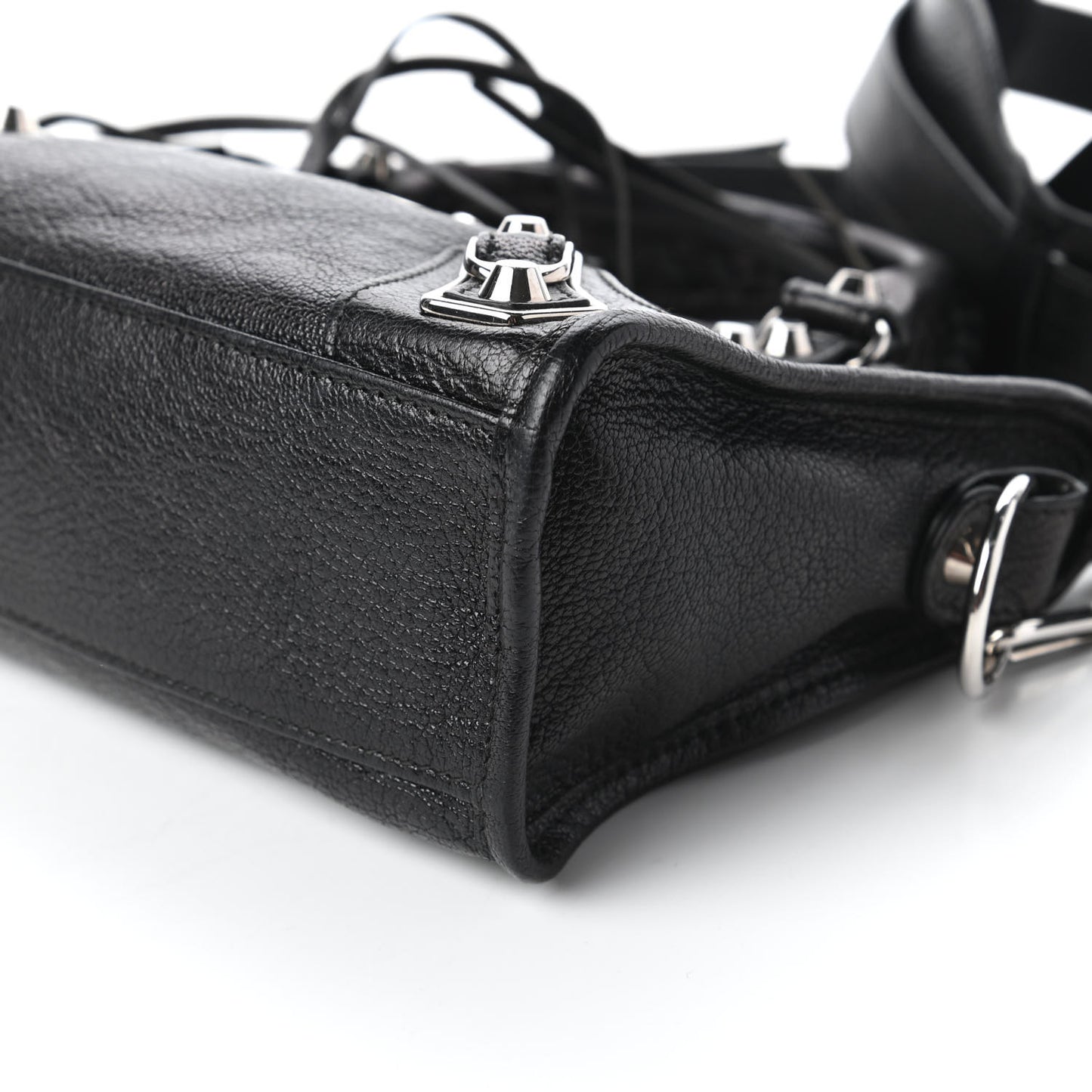 Chevre Silver Metallic Edge Hardware Mini City Black