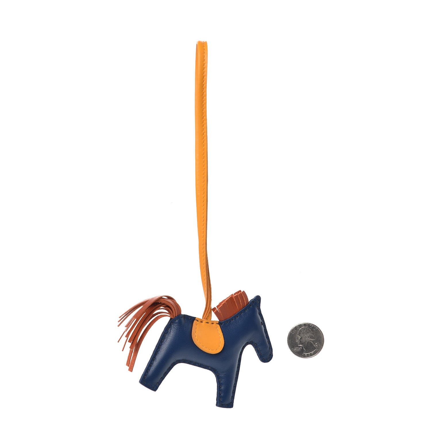 Hermes Milo Lambskin Grigri Rodeo Horse Bag Charm PM Bleu de Malte Cornaline Jaune D'Or 2 of 4