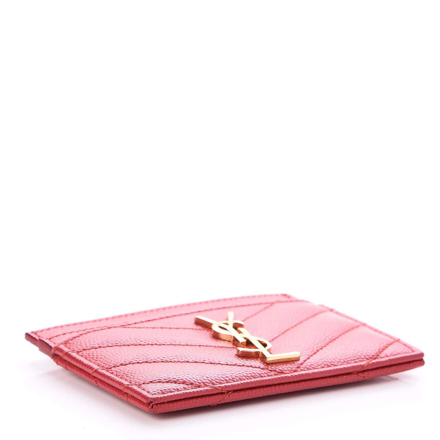 Saint Laurent Grain De Poudre Matelasse Chevron Monogram Credit Card Case New Red 4 of 8