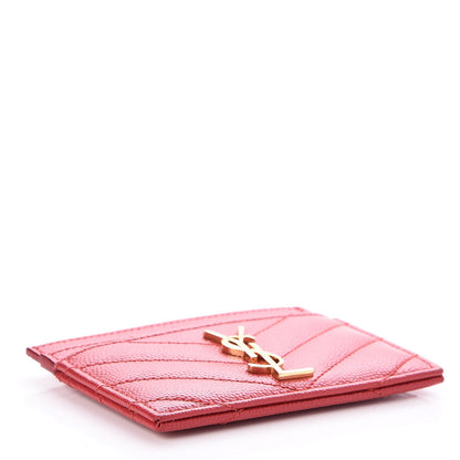 Saint Laurent Grain De Poudre Matelasse Chevron Monogram Credit Card Case New Red 4 of 8