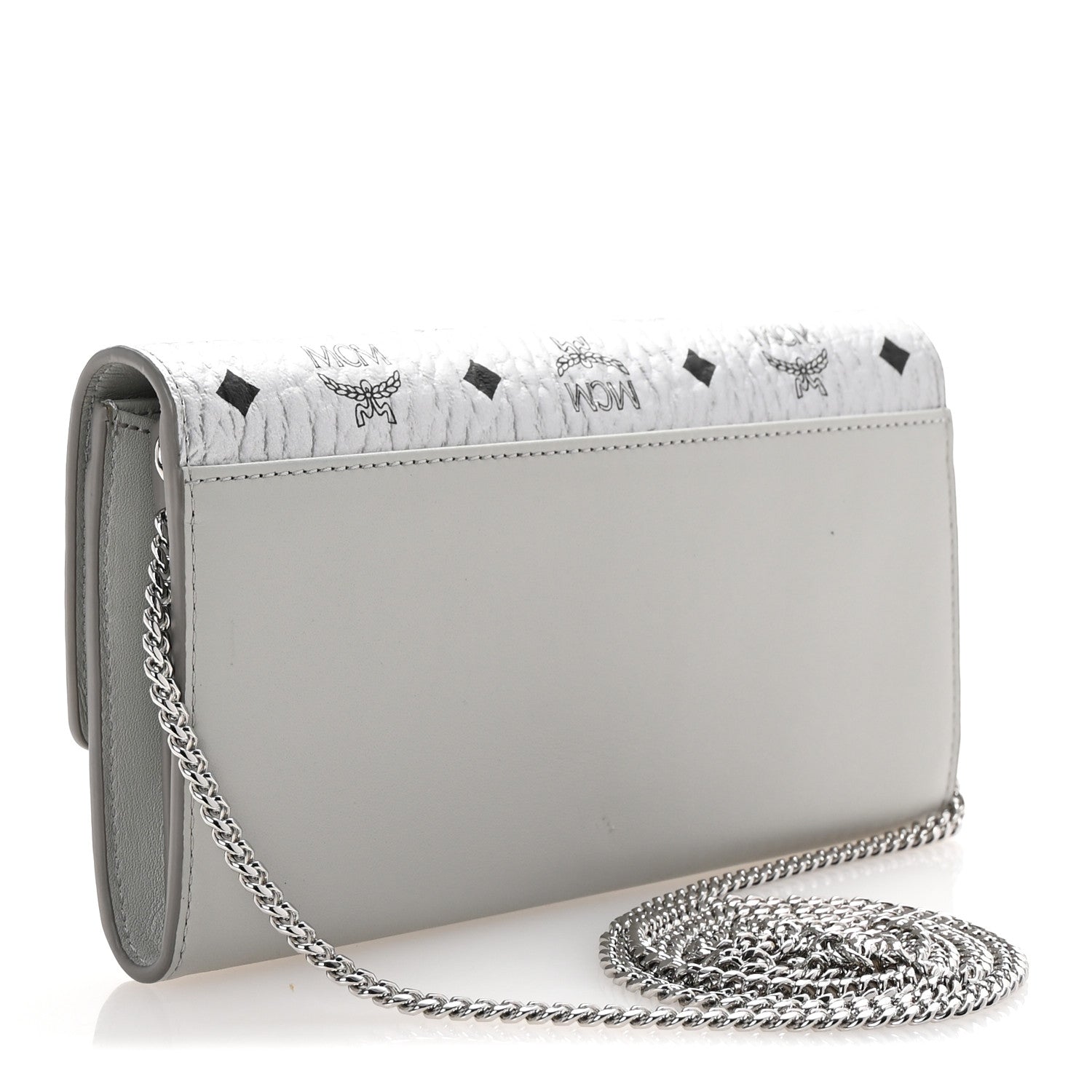MCM Visetos Calfskin Large Mena Crossbody Wallet On Chain Grey 3 of 9