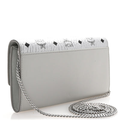 MCM Visetos Calfskin Large Mena Crossbody Wallet On Chain Grey 3 of 9