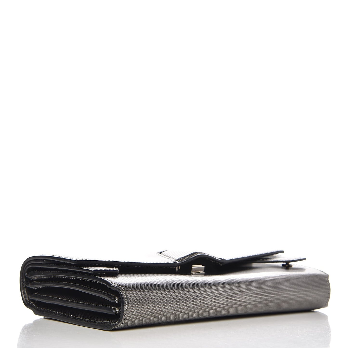 Metallic Calfskin Lydia Fold Over Clutch Bag Gunmetal