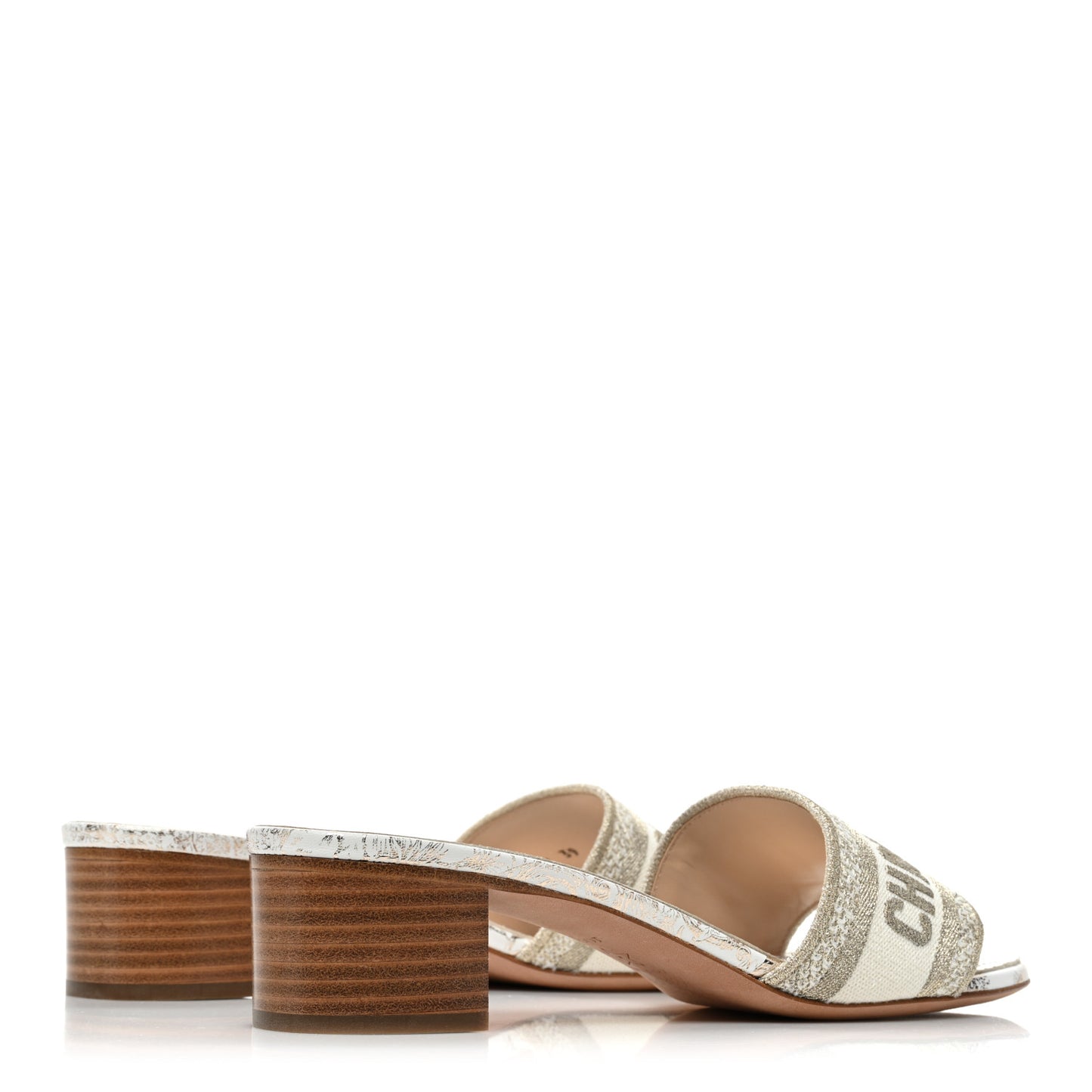 Canvas Daw Stelle Embroidered Dway 40mm Slide Sandals 39 White Gold