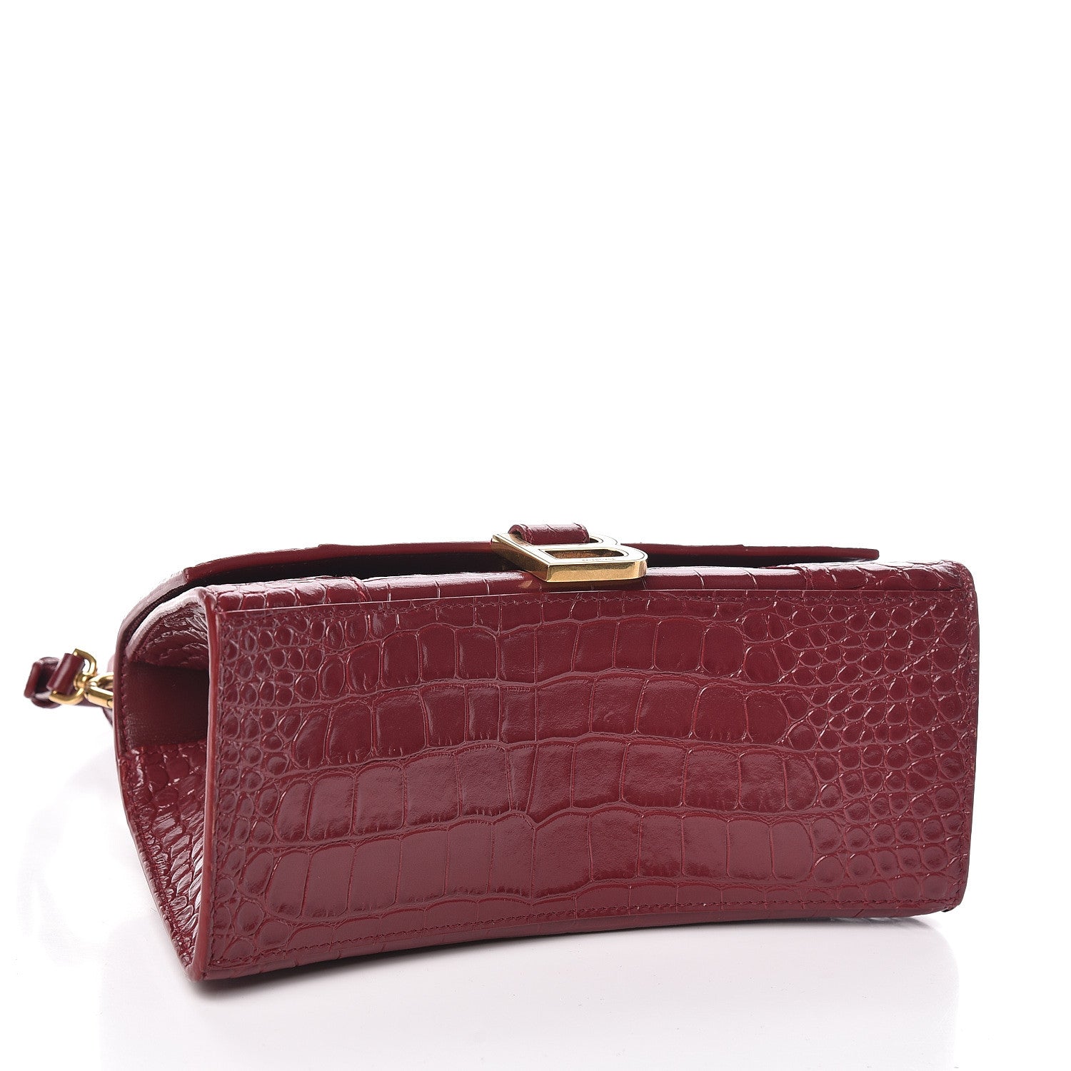 Balenciaga Shiny Calfskin Crocodile Embossed Small Hourglass Top Handle Bag Dark Red 4 of 11