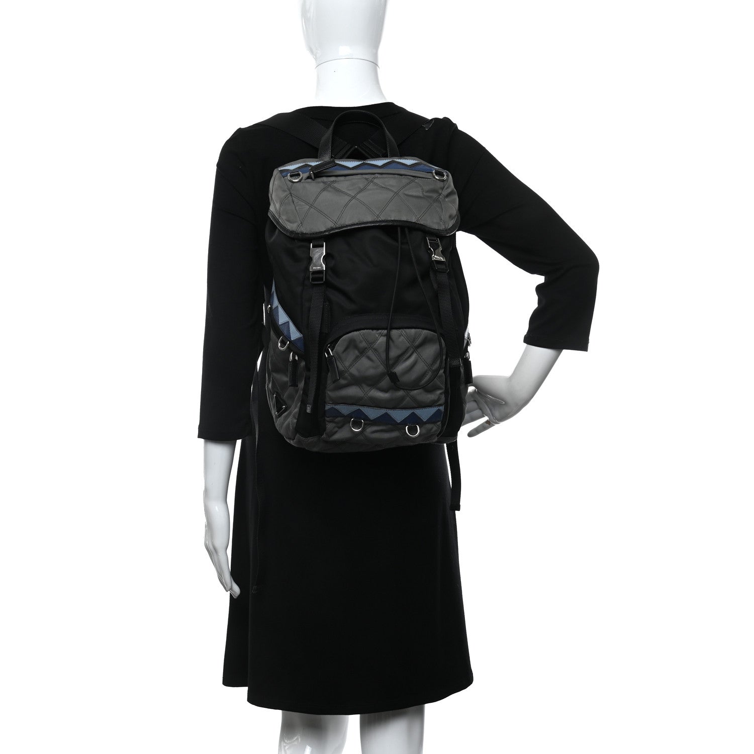 Prada Tessuto Nylon Impunturato Double Buckle Backpack Ardesia Black 2 of 9