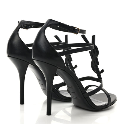 Saint Laurent Calfskin Cassandra Palm Logo 110 Ankle Strap Sandals 39.5 Black 4 of 7