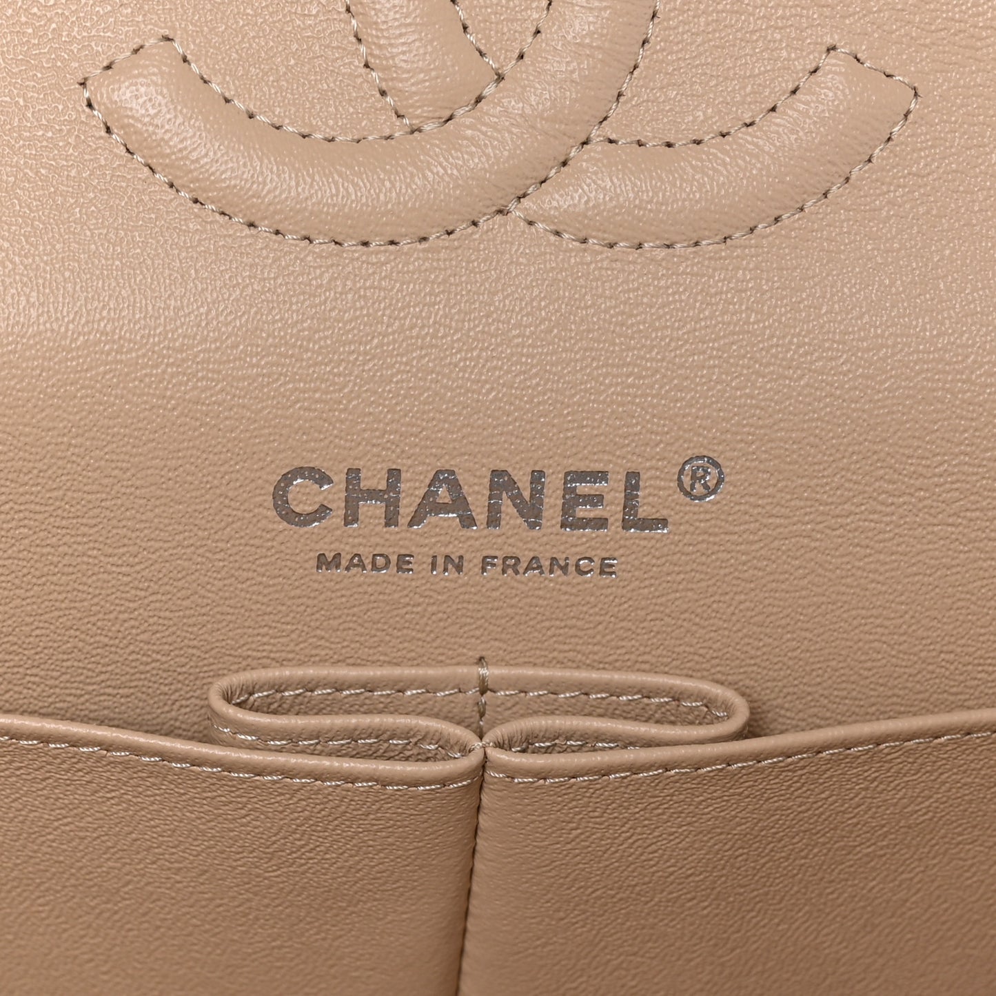 Caviar Quilted Medium Double Flap Beige