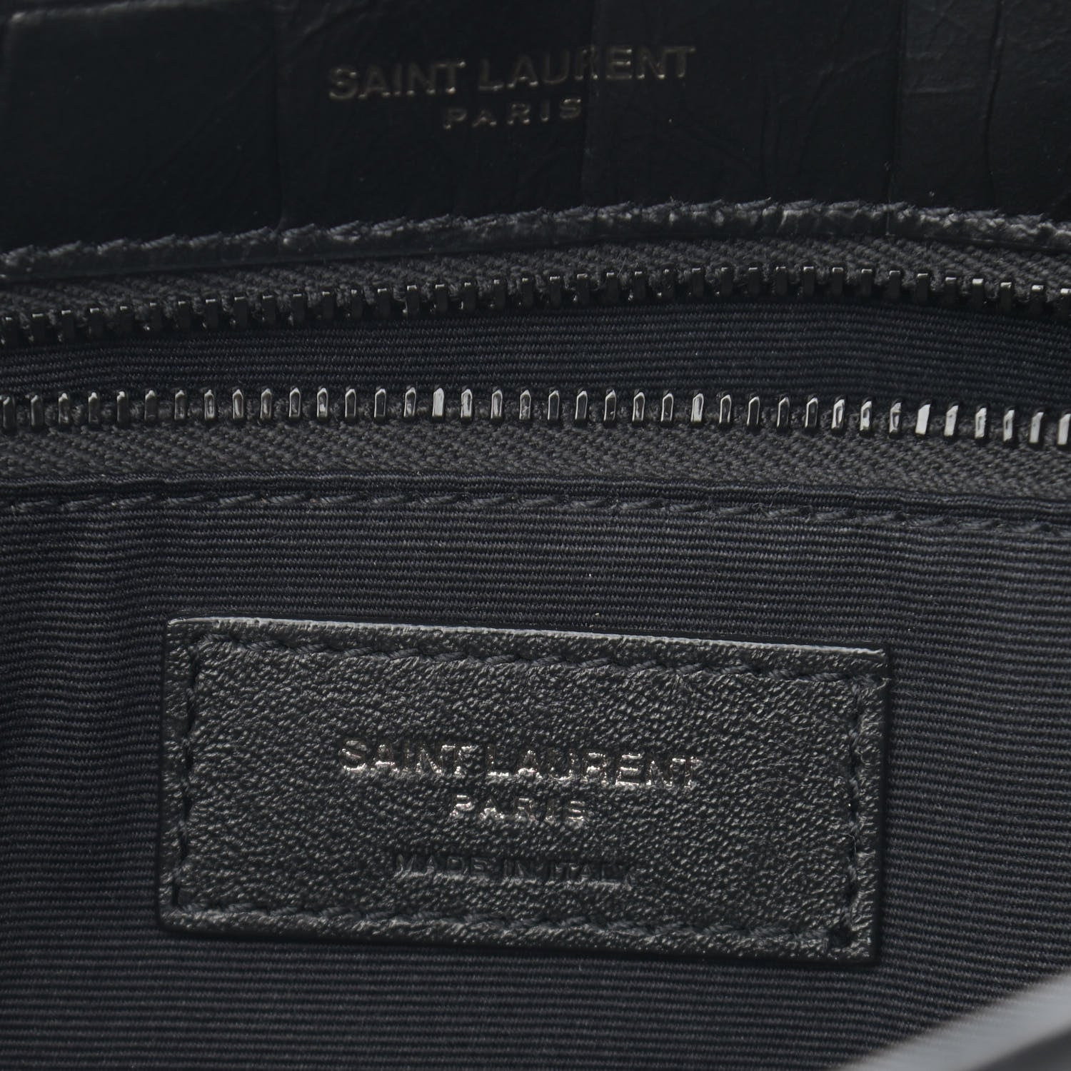 Saint Laurent Crocodile Embossed Lambskin Monogram Medium Niki Chain Satchel Black 6 of 10