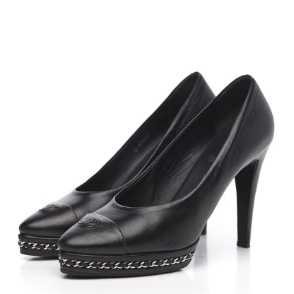 Chanel Lambskin CC Cap Toe Platform Chain Pumps 41 Black 3 of 13