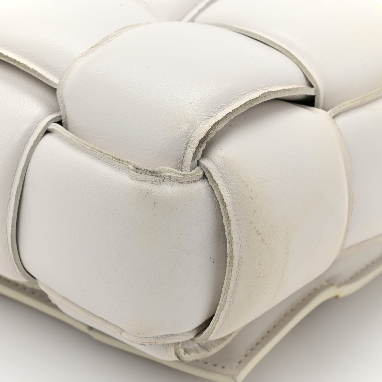 Paper Calfskin Maxi Intreccio Padded Cassette Crossbody Bag White