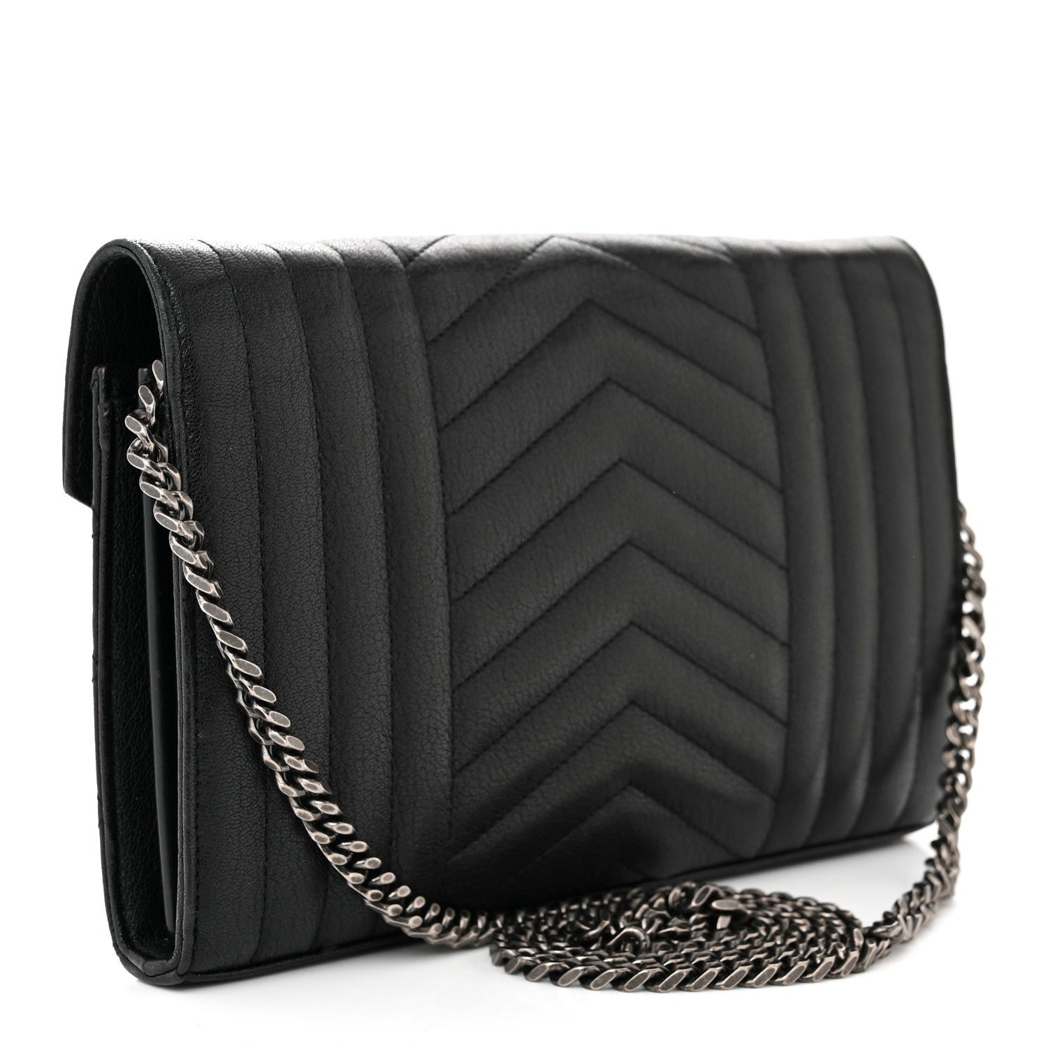 Saint Laurent Sheepskin Tri-Quilt Monogram Envelope Chain Wallet Black 3 of 11