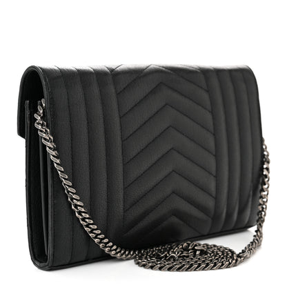 Saint Laurent Sheepskin Tri-Quilt Monogram Envelope Chain Wallet Black 3 of 11