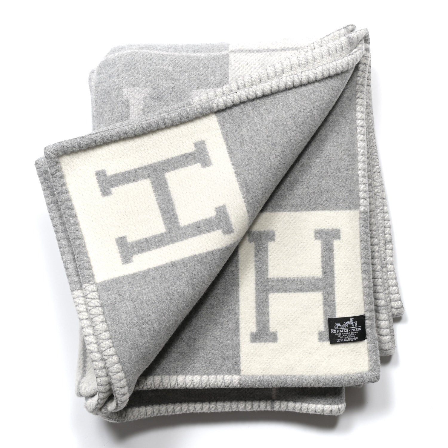 Hermes Wool Cashmere Avalon III Blanket Ecru Gris Clair 2 of 3