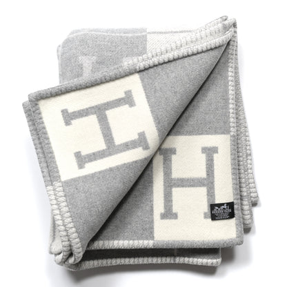 Hermes Wool Cashmere Avalon III Blanket Ecru Gris Clair 2 of 3