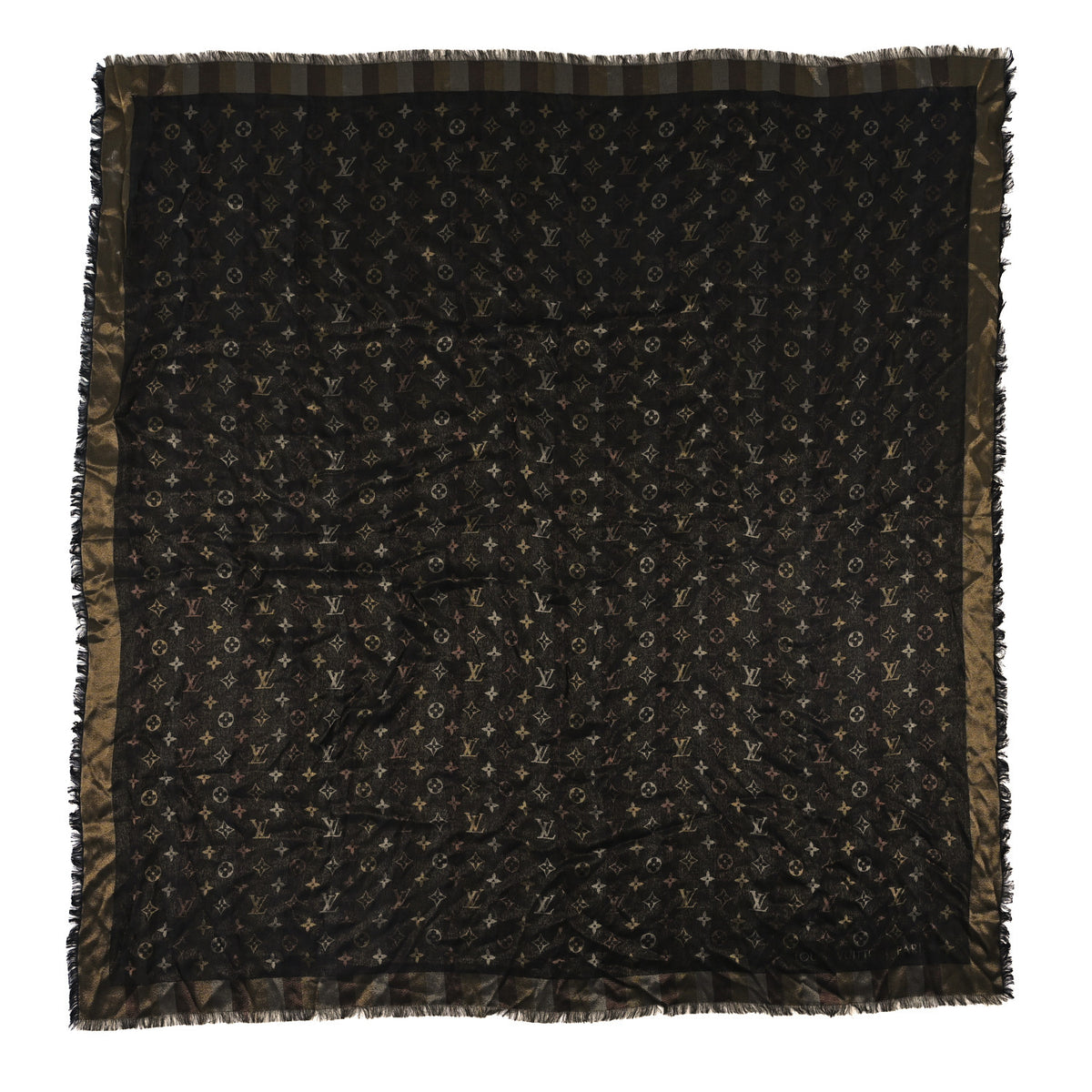 Louis Vuitton Silk Lurex Wool So Shine Monogram Shawl Black 1 of 5