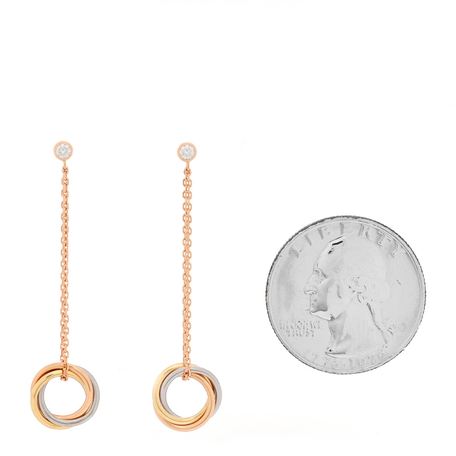 Cartier 18K Pink Yellow White Gold Diamond Small Trinity Drop Earrings 2 of 5