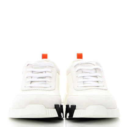 Hermes Technical Canvas Suede Goatskin Mens Bouncing Sneakers 44 White Orange 4 of 16