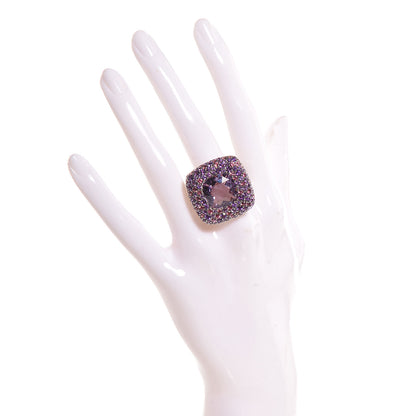 John Hardy Sterling Silver Pink Tourmaline Amethyst Classic Braided Chain Square Ring Size 7 2 of 6