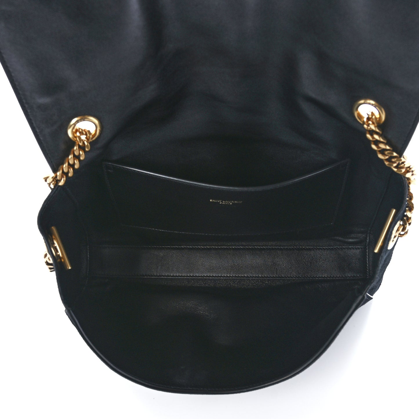 Smooth Calfskin Suede Medium Reversible Monogram Kate Satchel Black