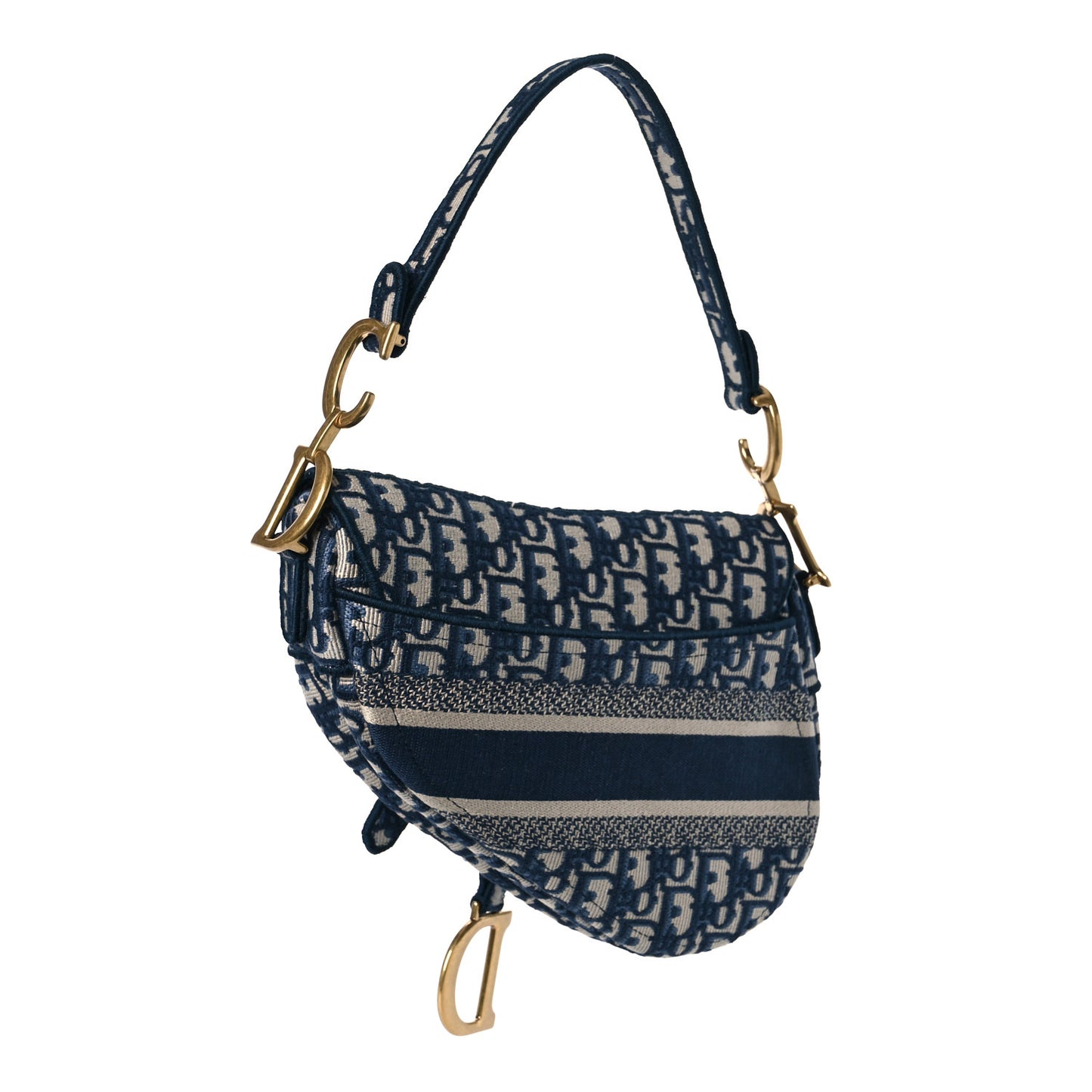 Oblique Embroidered Saddle Bag Blue
