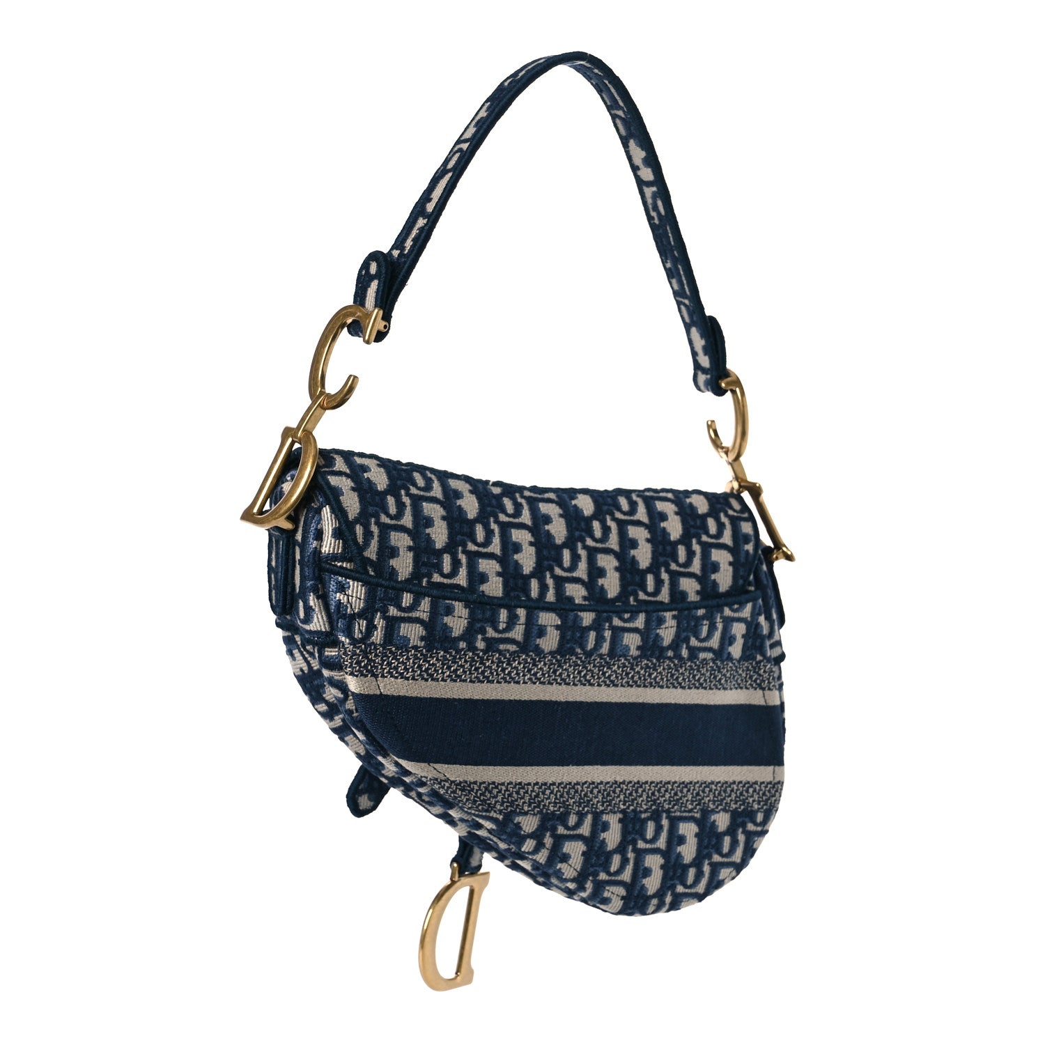 Christian Dior Oblique Embroidered Saddle Bag Blue 3 of 8
