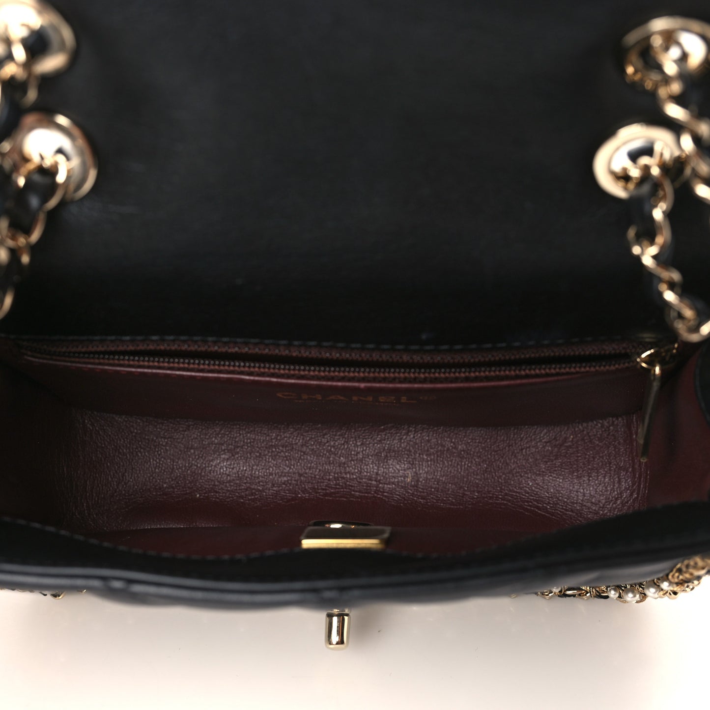 Lambskin Quilted Pearl Edge Mini Rectangular Flap Bag Black