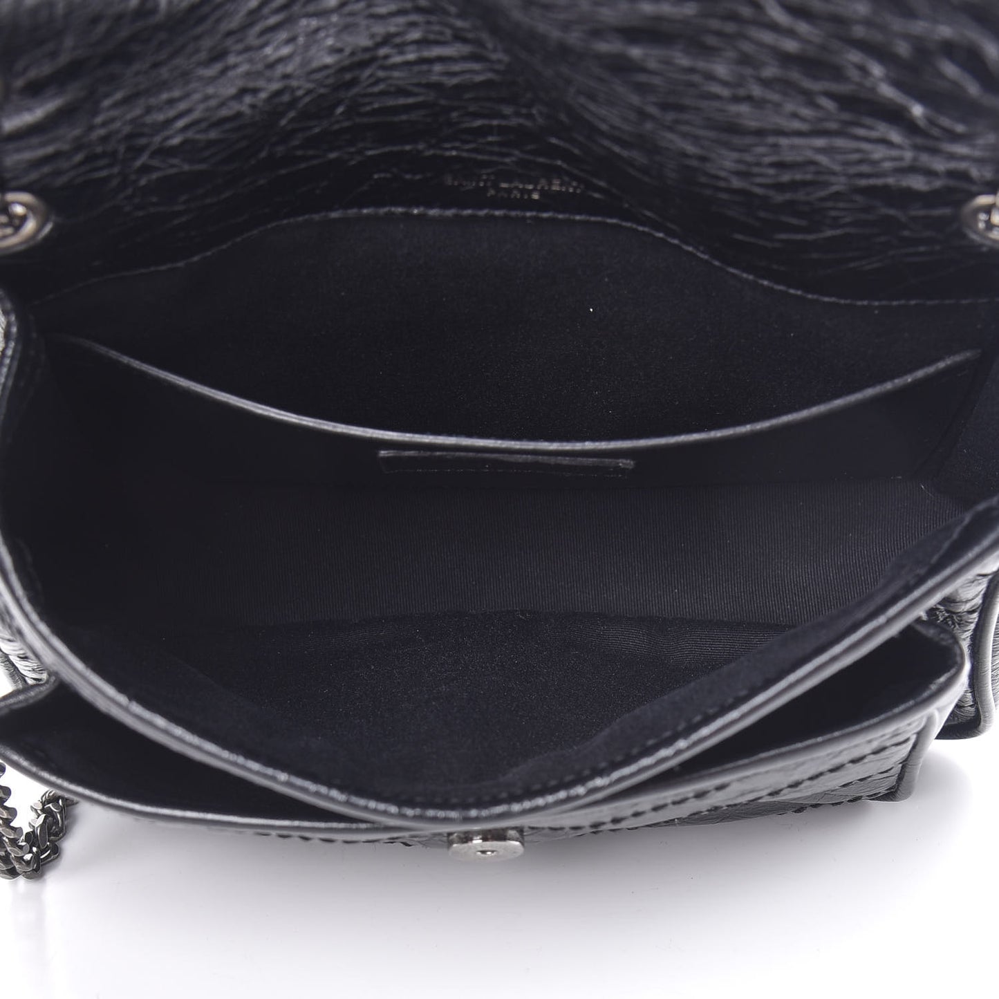 Crinkled Calfskin Matelasse Monogram Baby Niki Chain Satchel Black