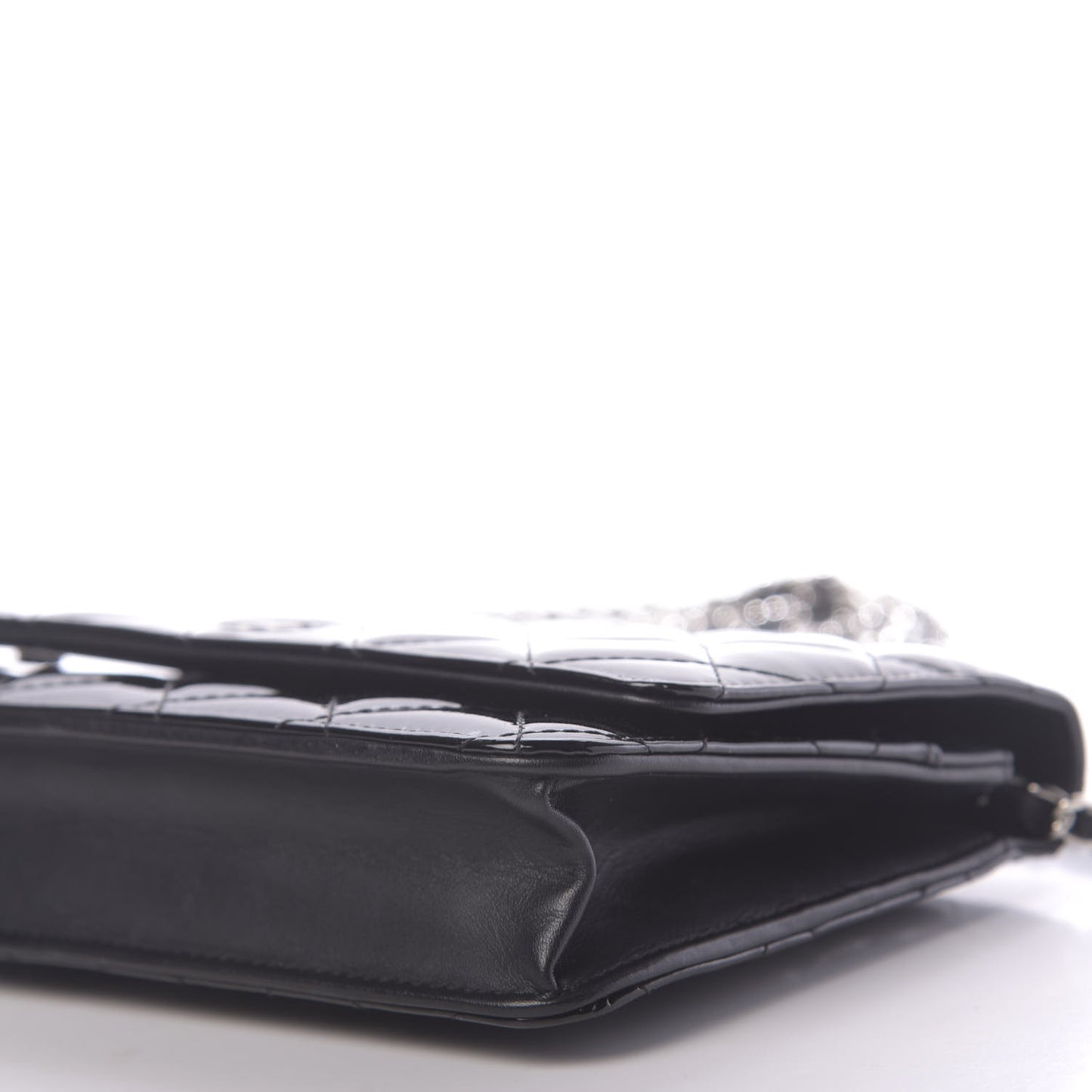 Patent Quilted Wallet On Chain WOC Black