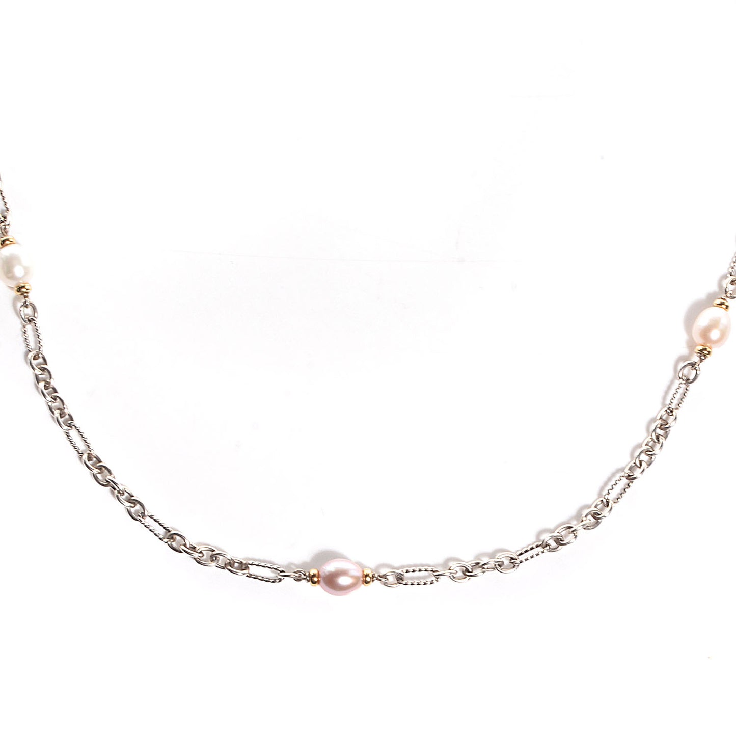 Sterling Silver 18K Gold Pearl Figaro Chain Necklace