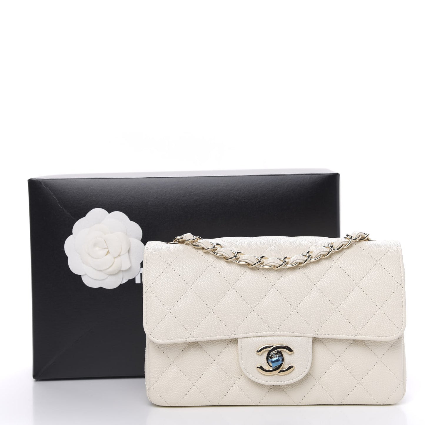Caviar Quilted Mini Rectangular Flap Ivory