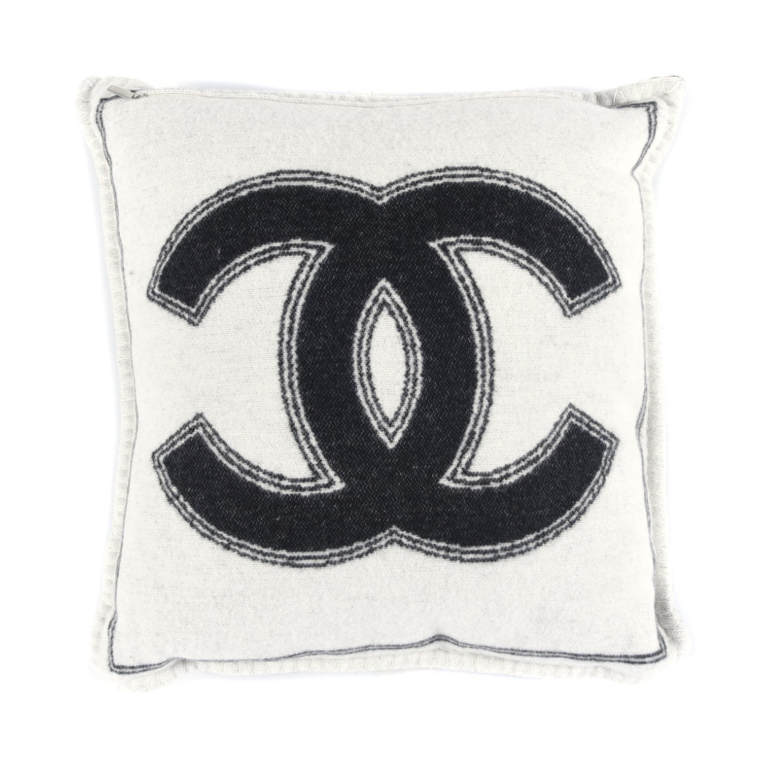 Chanel Merino Wool Cashmere CC Pillow Black Beige 1 of 3