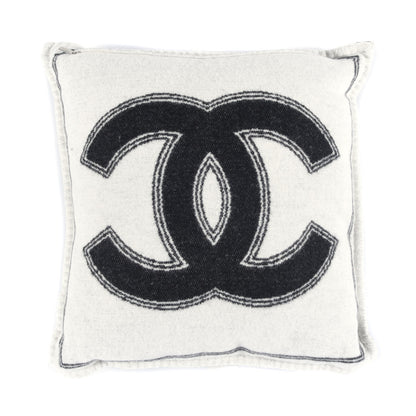 Chanel Merino Wool Cashmere CC Pillow Black Beige 1 of 3