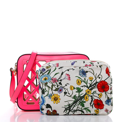 Gucci Canvas Calfskin Flora Infinity Cutout Shoulder Bag Fuchsia 3 of 14