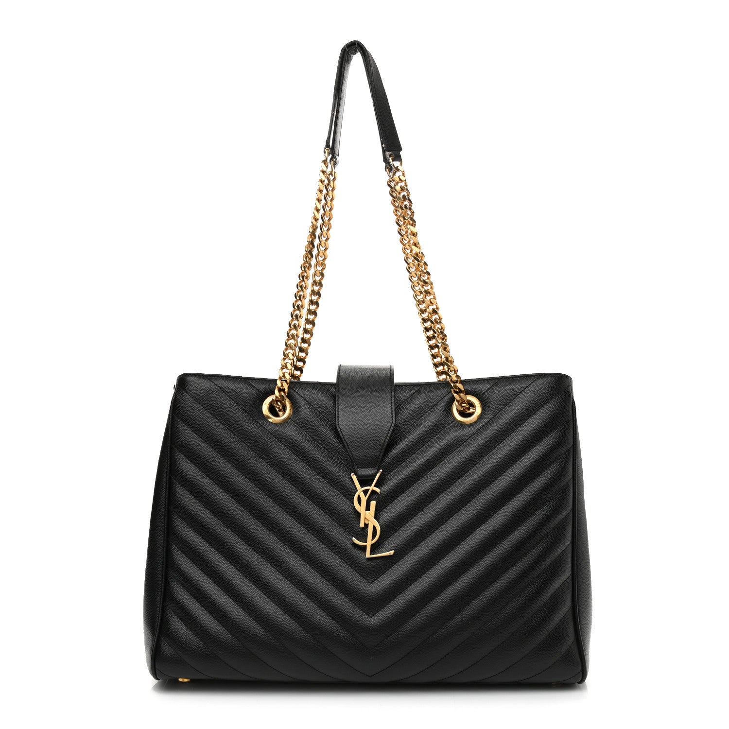 Saint Laurent Grain De Poudre Matelasse Chevron Monogram Shopping Bag Black 1 of 13