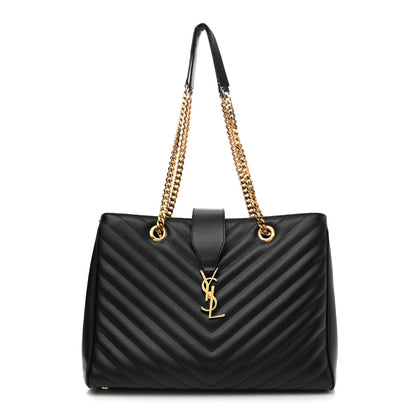 Saint Laurent Grain De Poudre Matelasse Chevron Monogram Shopping Bag Black 1 of 13