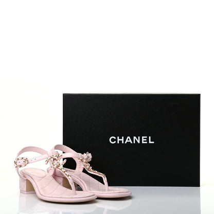 Chanel Lambskin Chain CC Logo Thong Sandals 35.5 Pink 10 of 11