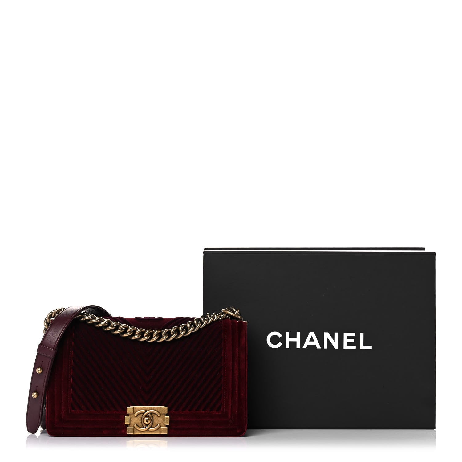 Chanel Velvet Chevron Quilted Medium Boy Flap Burgundy 16 of 16