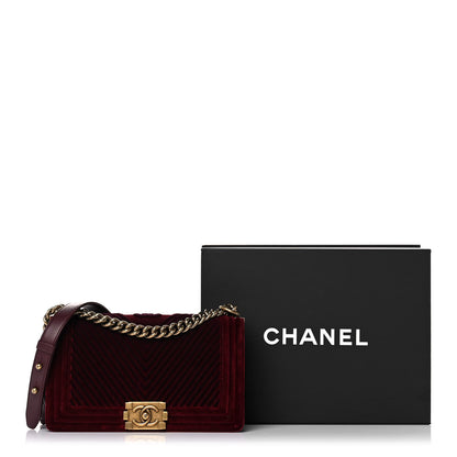Chanel Velvet Chevron Quilted Medium Boy Flap Burgundy 16 of 16