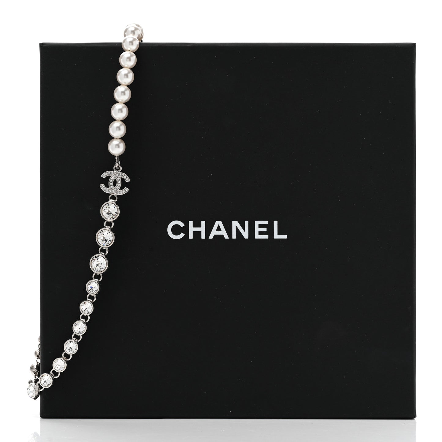 Pearl Crystal CC Choker Necklace Silver
