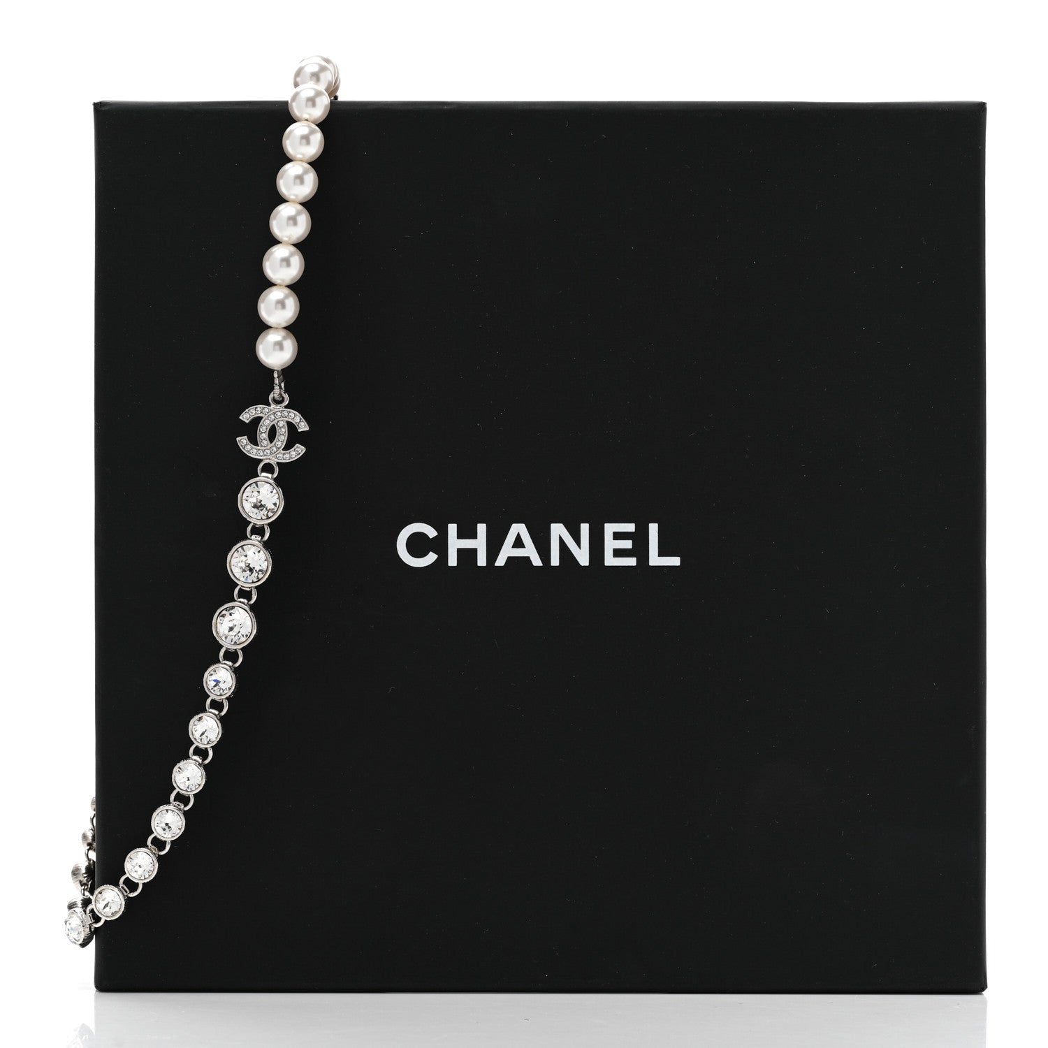 Chanel Pearl Crystal CC Choker Necklace Silver 6 of 6