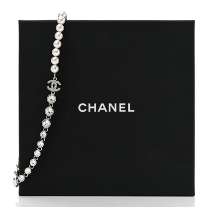 Chanel Pearl Crystal CC Choker Necklace Silver 6 of 6
