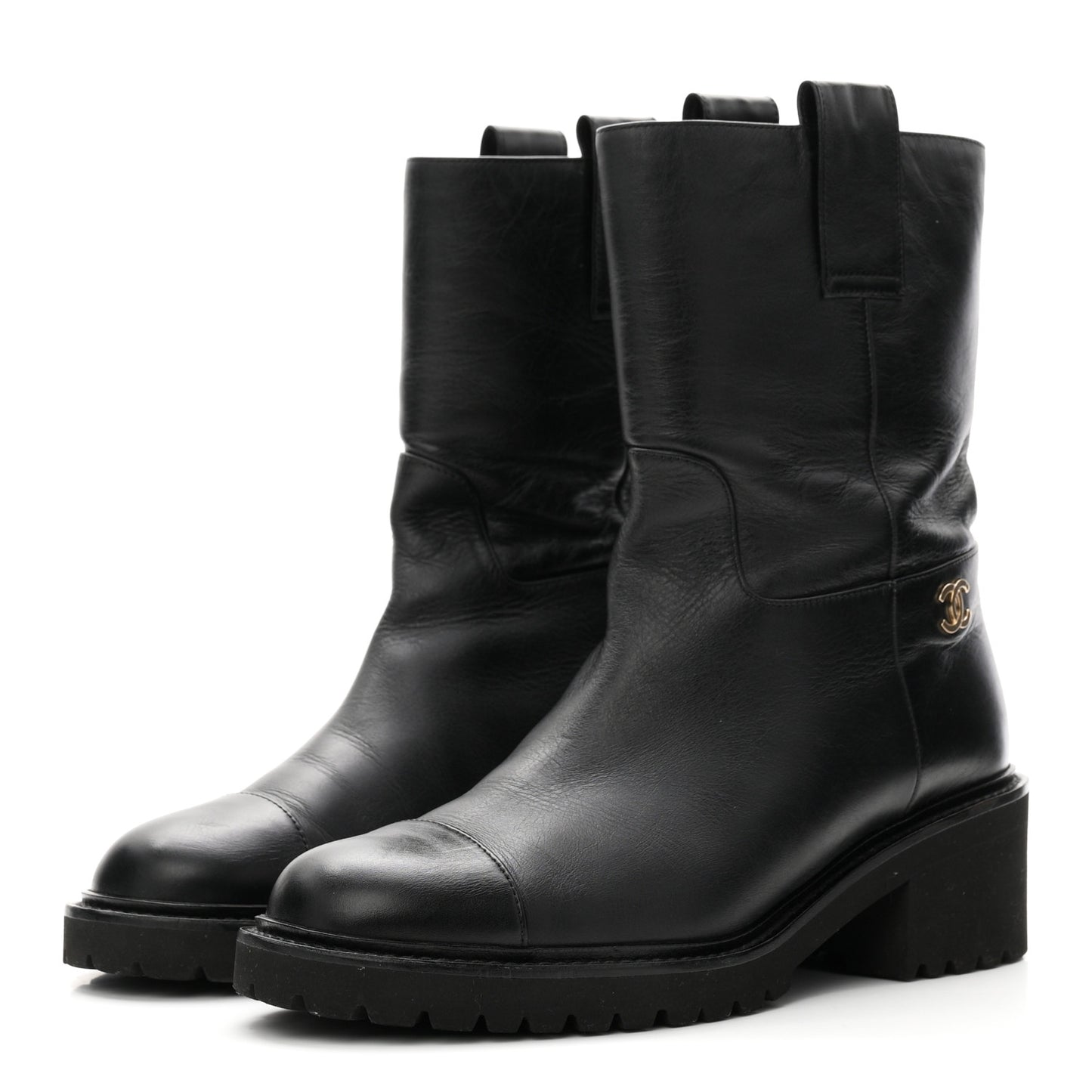 Calfskin CC Ankle Boots 37.5 Black