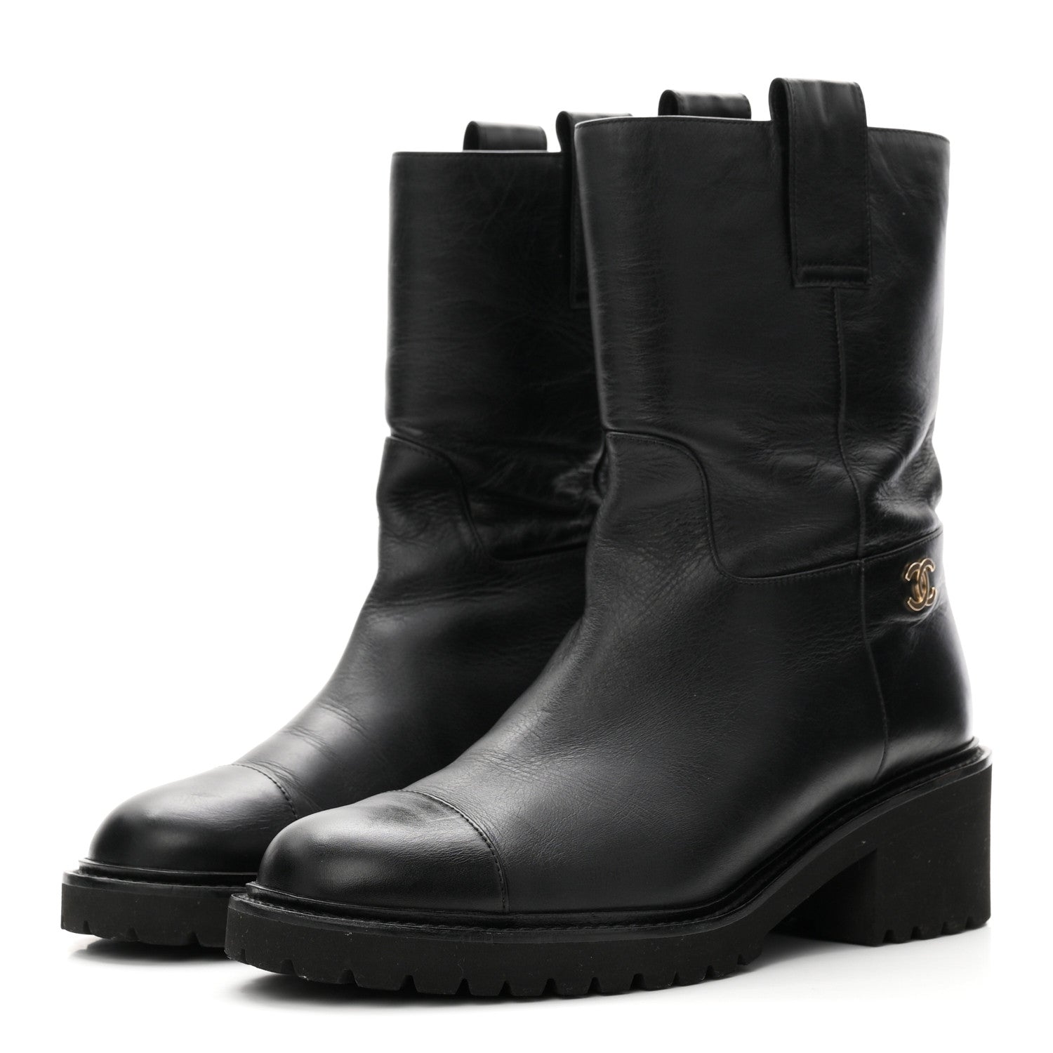 Chanel Calfskin CC Ankle Boots 37.5 Black 4 of 10