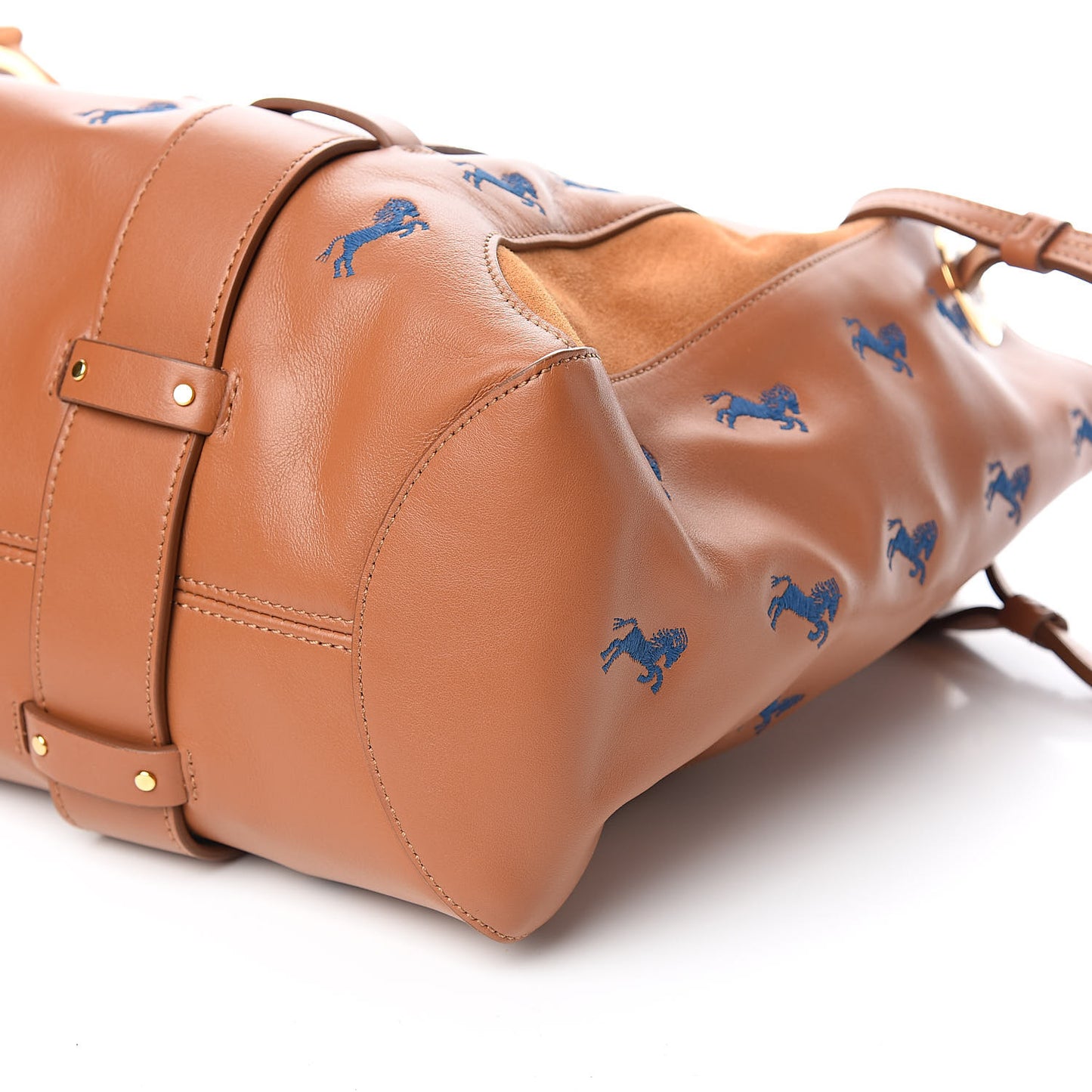 Smooth Calfskin Little Horses Embroidered Tao Zipped Tote Caramel