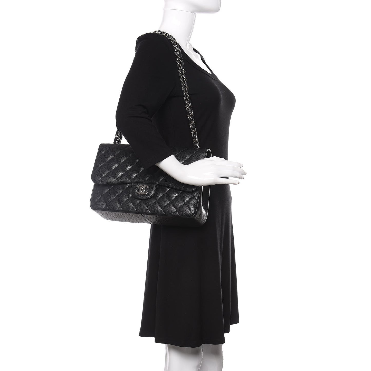 Caviar Quilted Jumbo Double Flap Black