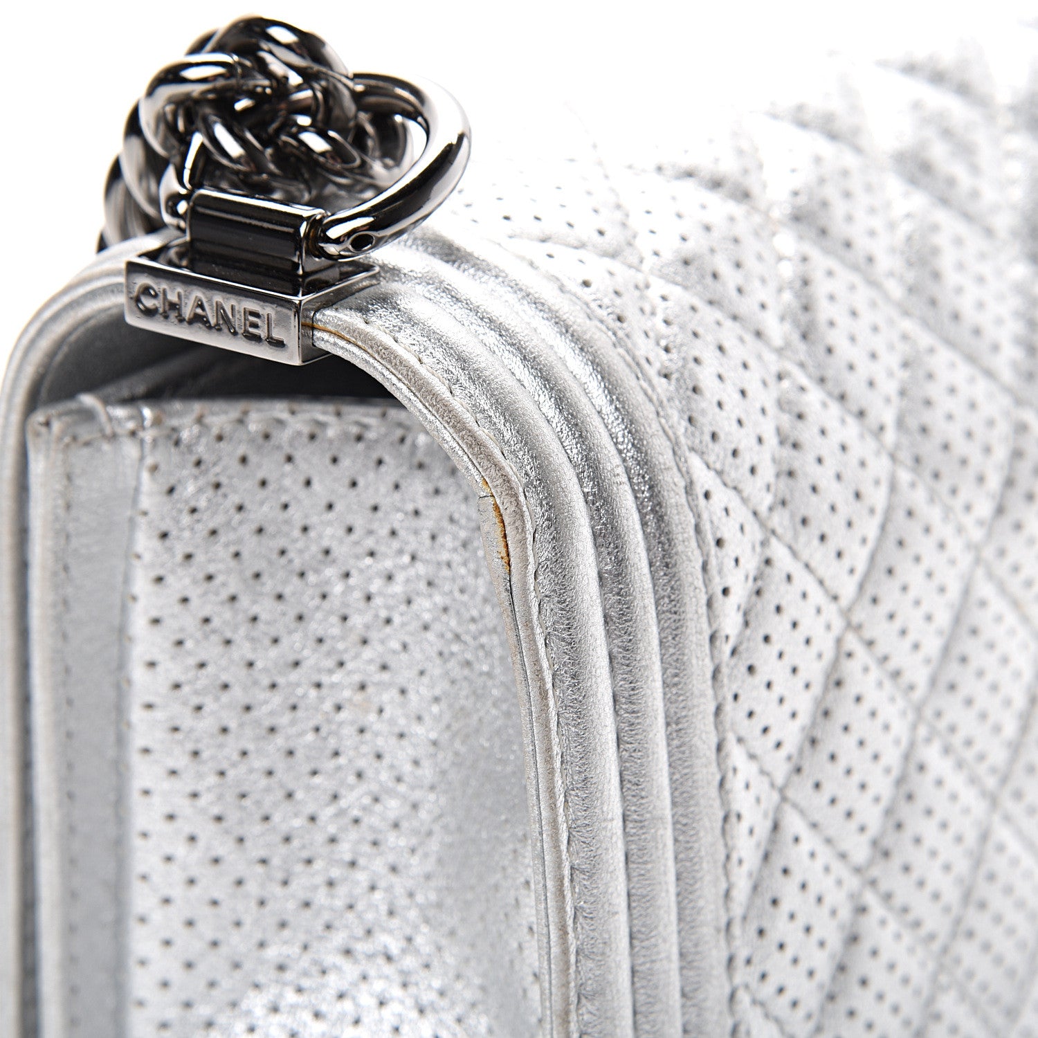 Chanel Metallic Perforated Lambskin Quilted Medium Boy Flap Argent 19 of 20