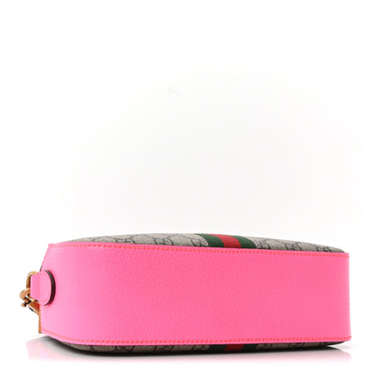 Gucci GG Supreme Monogram Textured Dollar Calfskin Web Ophidia Small Crossbody Bag Beige Ebony Fuchsia 4 of 10