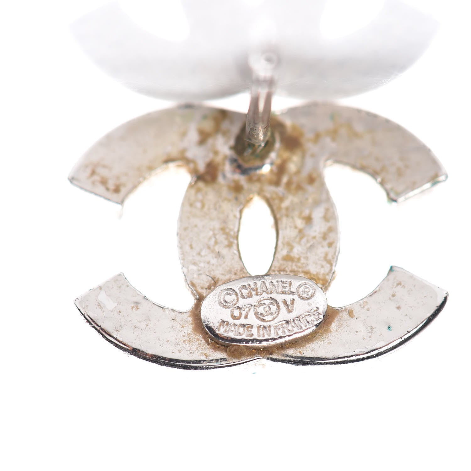 Chanel Crystal Timeless CC Earrings Silver 5 of 6