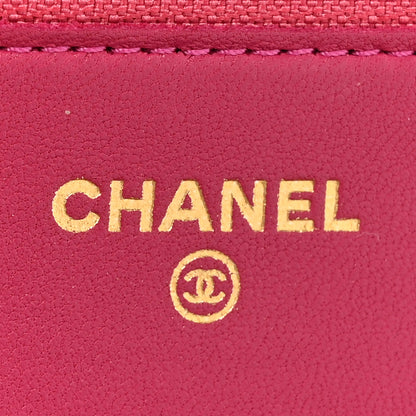 Chanel Lambskin Camellia Embossed Wallet on Chain WOC Pink 6 of 14